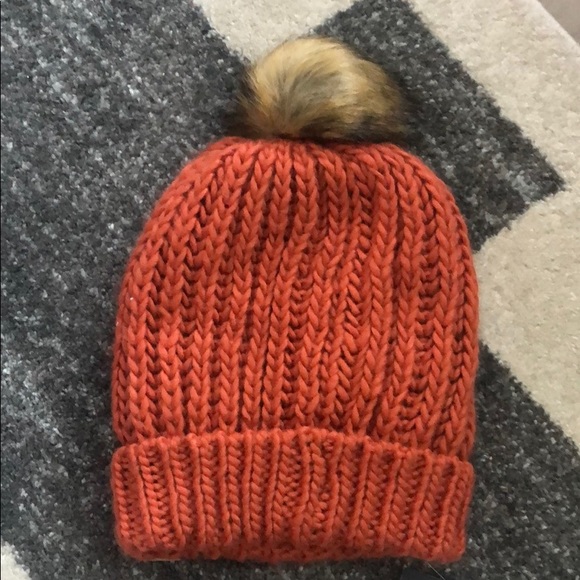 Orange Fleece Lined Pom Hat - Picture 2 of 6